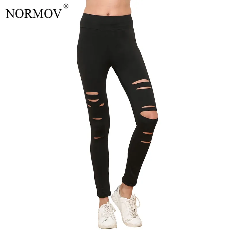 NORMOV, S-XL, женские, пуш-ап, рваные леггинсы, для тренировки, черные, для тренировки, с отверстиями, дышащие, тонкие, леггинсы для женщин - Цвет: Black