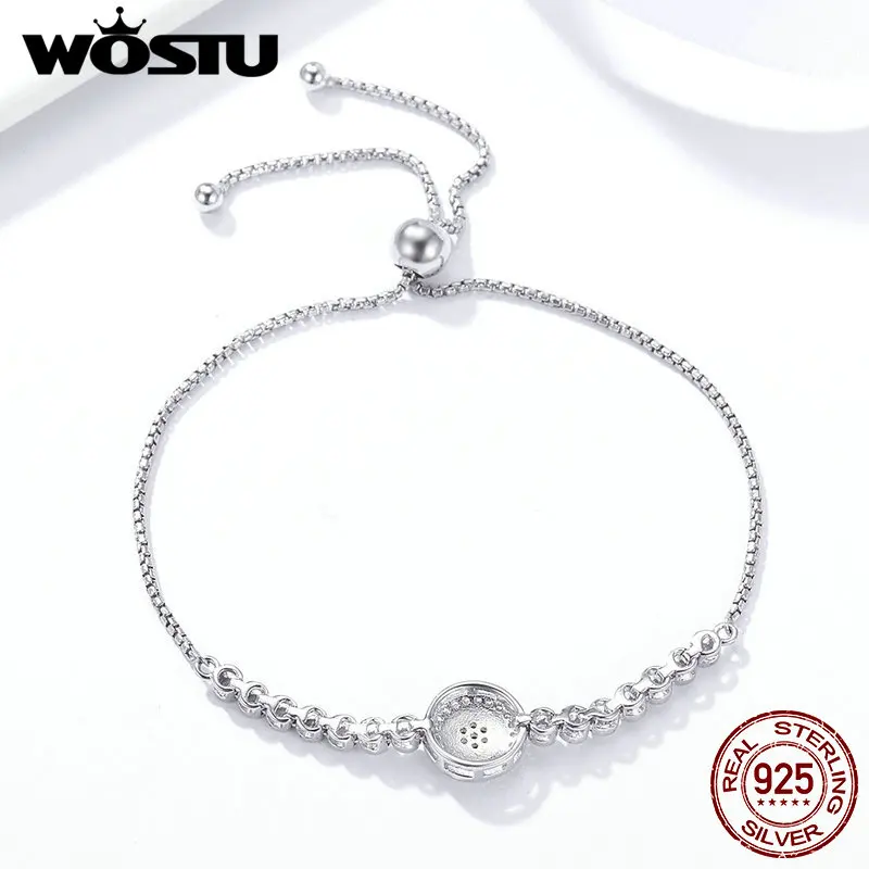 Женский браслет WOSTU из натуральной 925 пробы, серебряный, голубой глаз, Теннисный Браслет, регулируемый браслет-цепочка, ювелирные изделия из стерлингового серебра CQB033