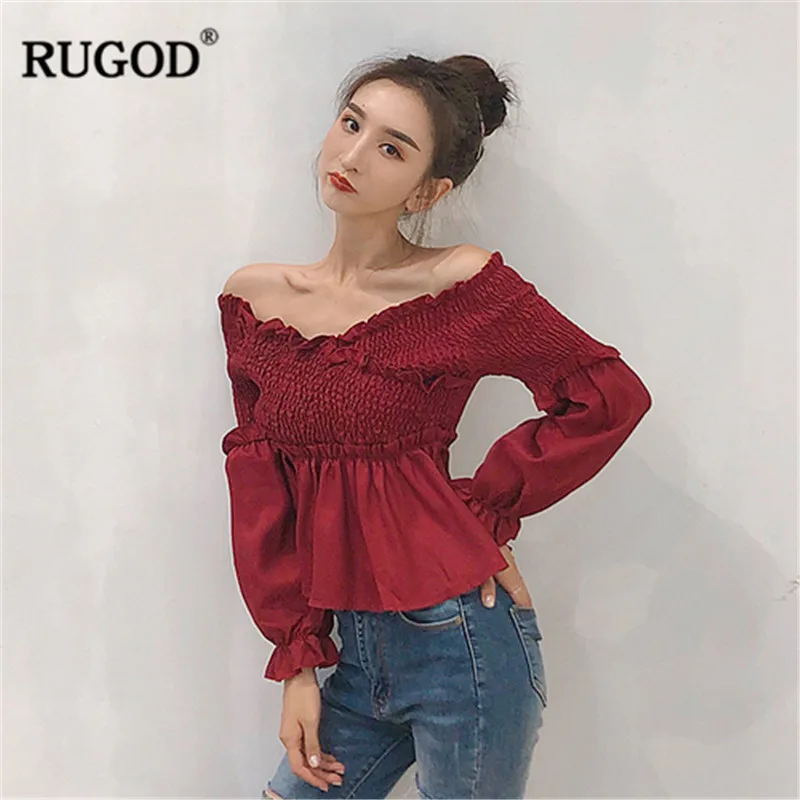 Женские винтажные рубашки RUGOD однотонные с открытыми плечами свободные к низу