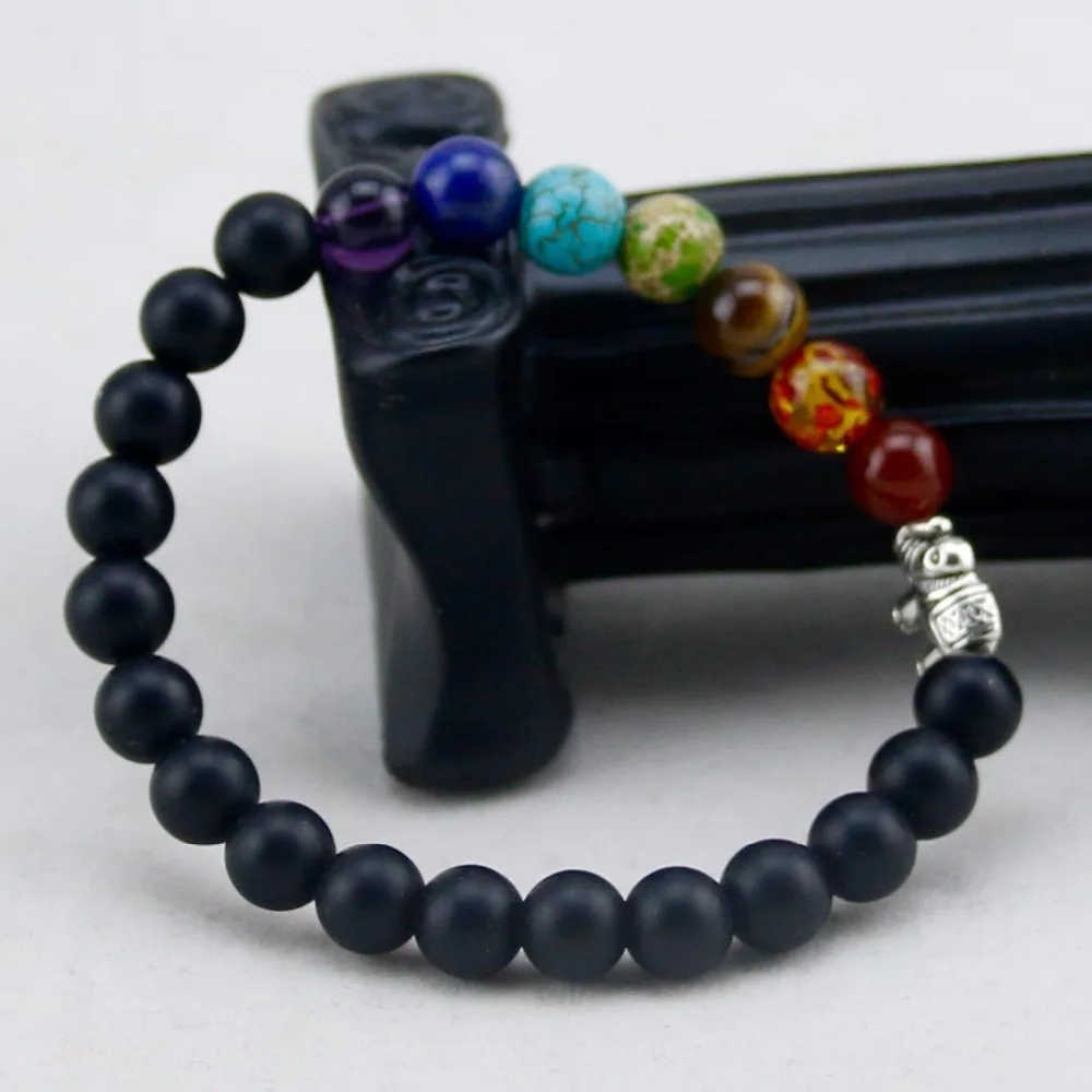 Матовый бриллиантовый 7 чакра 8 мм исцеляющий баланс браслет в виде слона женский