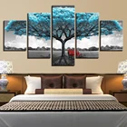 Картины для декора, картины в рамке для гостиной, абстрактные картины 5 штук, синее большое дерево, красные стулья, пейзаж, настенное искусство, плакат на холсте