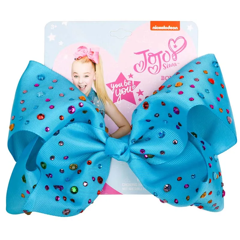 JOJO Siwa 8 дюймов большой бант для волос для маленьких девочек головной убор красочные радужные Горячие буровые банты праздничные вечерние аксессуары для волос заколка для волос - Цвет: 10