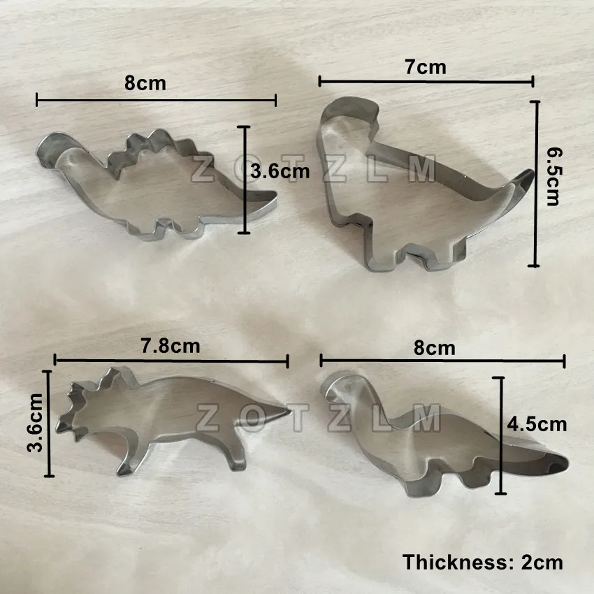 4 шт./компл. мультфильм Динозавры Формы нержавеющая сталь набор резаков для