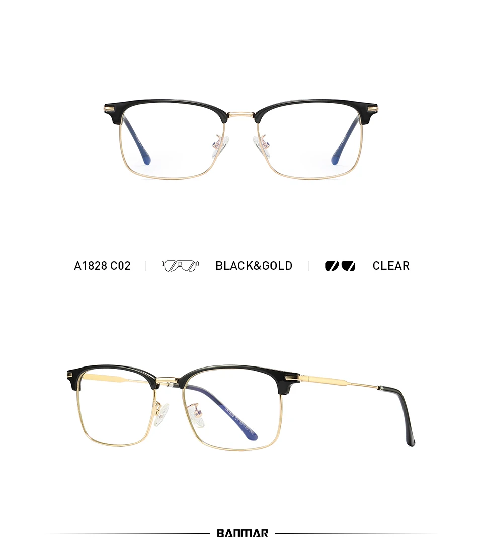BANMAR Men Optical Frames Anti Blue Rays Eyeglasses Frames Rack Commercial Glasses Fashion Eyeglasses Frame Myopia Frames A1828