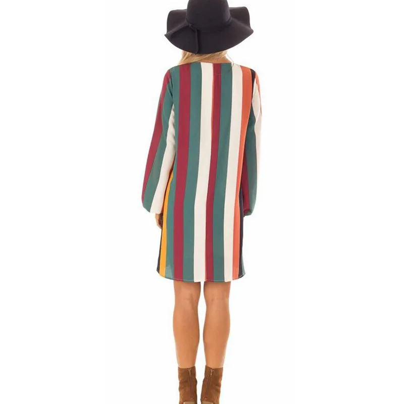 Лидер продаж женское платье-рубашка Осеннее Радужное платье с v-образным вырезом