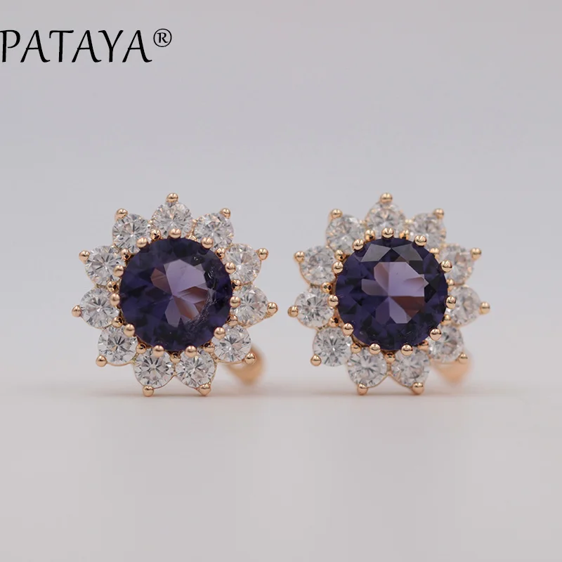 PATAYA Sunlight большие висячие серьги 585 розовое золото белый натуральный кубический циркон розовое золото ювелирные аксессуары Винтажные висячие серьги - Окраска металла: purple