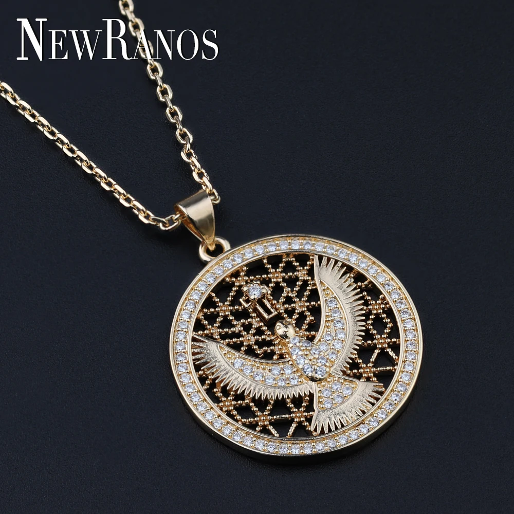 Винтажная круглая подвеска Nekclace Hawk Орел золото шампанского Круглый Кулон