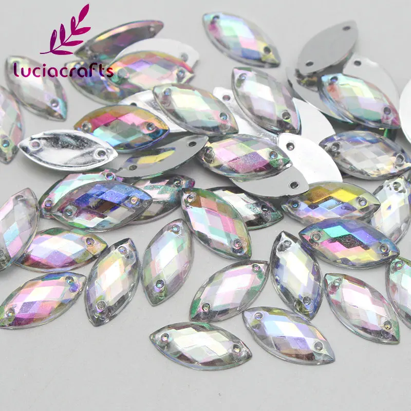 Lucia crafts 7*15 мм пришивные стразы кристалл акриловые камни две бусины с отверстиями DIY для одежды/сумки 50 шт./лот D1110