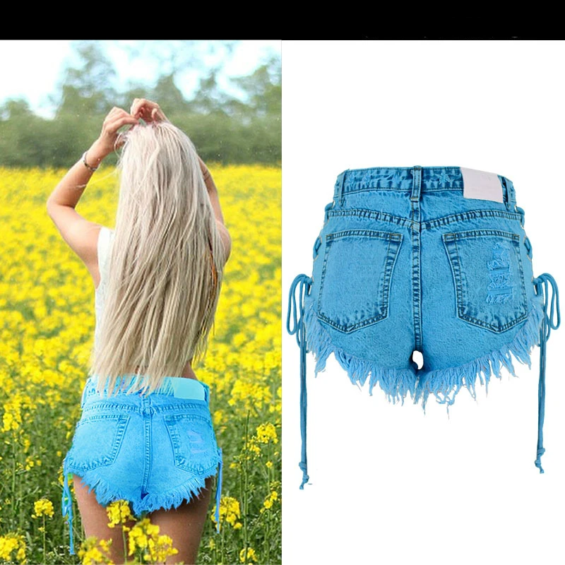 

Bohemian sexy Tassel high waist shorts women Drawstring short feminino denim shorts woman short pants jeans pantalon corto mujer