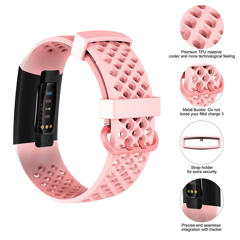 Дышащий зарядный 3 ремешок для Fitbit спортивный браслет полосы Силиконовый удобный браслет для женщин и мужчин