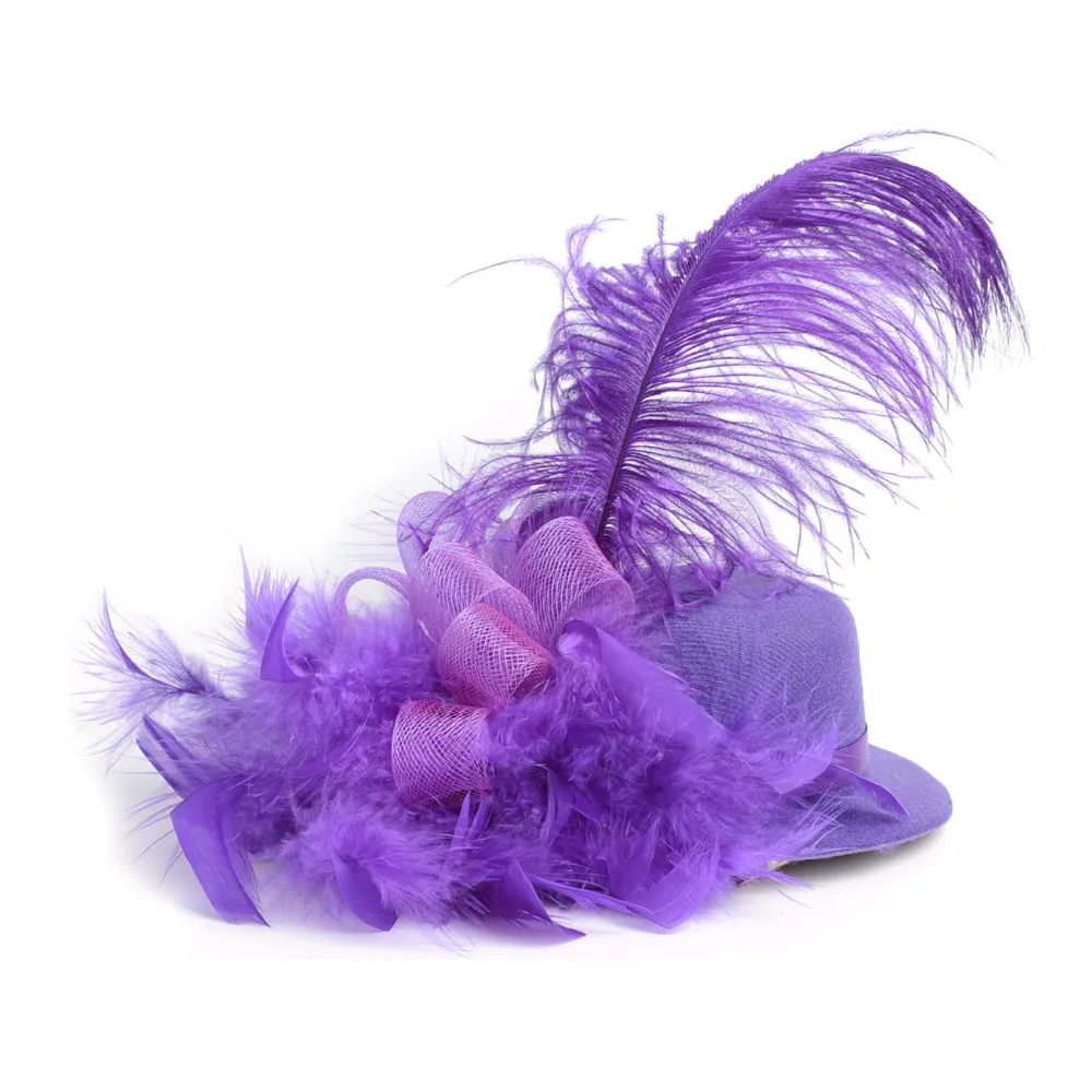New Hot Sale Solid Adult Women Feather Mini Top Hat Organza Mesh Hair Clip Fascinator Wedding Bridal Party Brides Accessories |