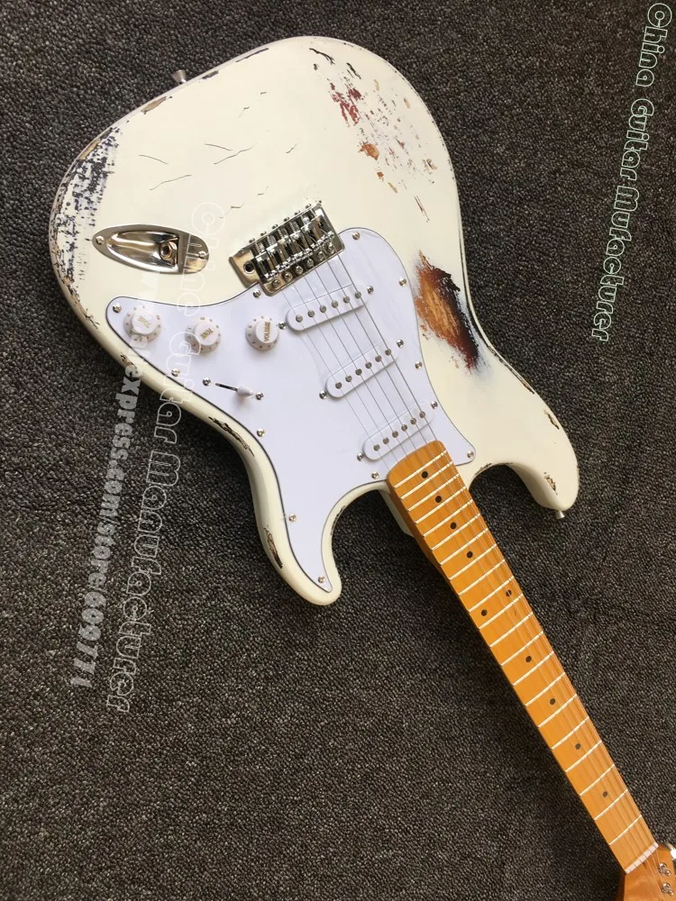 Новинка 2019 мощная электрическая гитара Relic white over Sunburst состаренная Jimi Hendrx