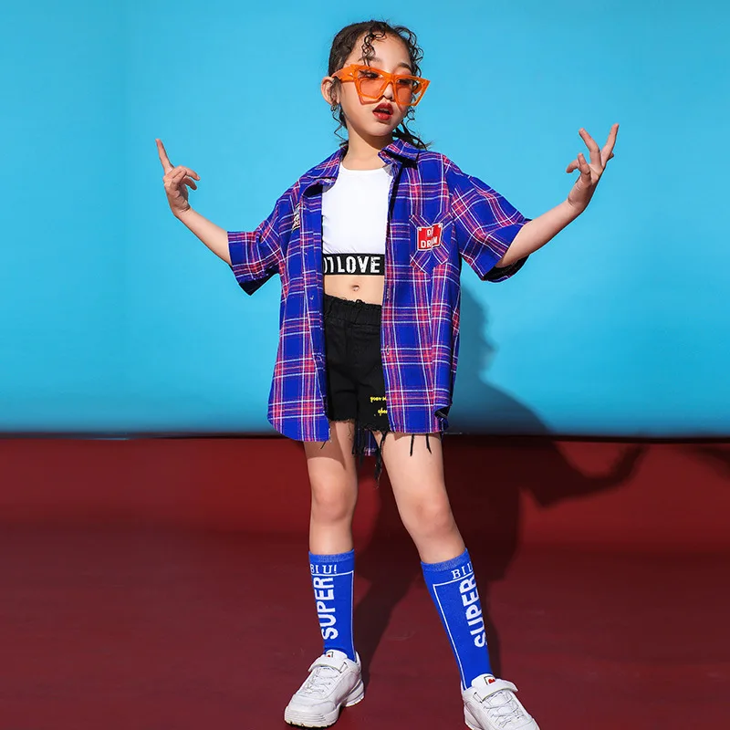

Hip Hop Costume Girls Jazz Dance Costumes for Kids Plaid Shirtcasual Pants Boys Street Dancing Clothes Show Ballroom Dancing