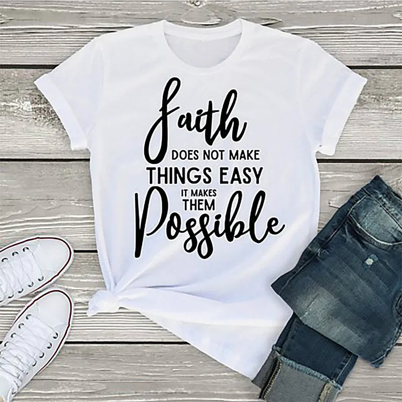 Вера делают возможным письмо футболка женский черный/белый/серый мягкий