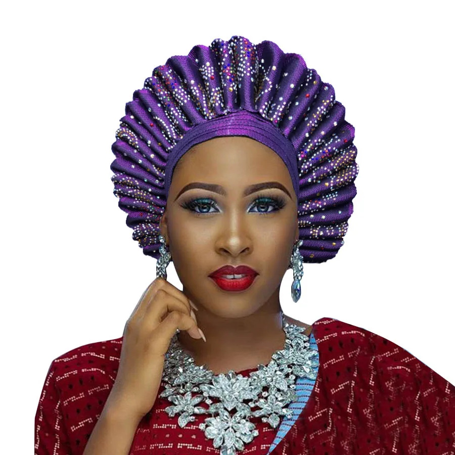 Высокое качество aso oke gele африканские головные уборы с камнями | Дом и сад