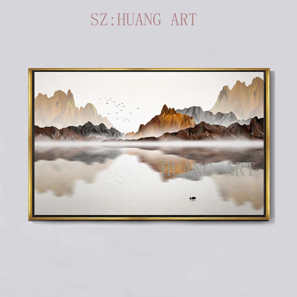 

modern abstract hanging painting wall decorative painting The sun came out to climb the hill Water township Art Hand-painted