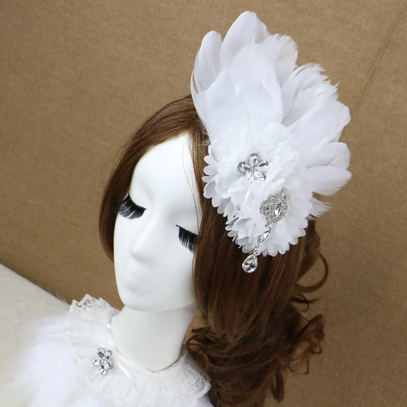 

Luxury Women Lace Flower Feather Hairpin Rhinestone Crystal Headwear Elegant Wedding Bride Party Club Dance Hair Clip Headdress