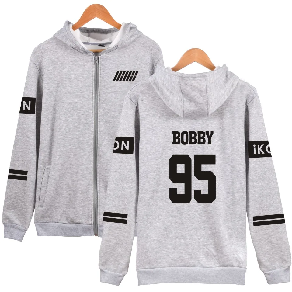 WEJNXIN KPOP IKON BI BOBBY концертный альбом толстовки на молнии Женская Повседневная Harajuku Женская толстовка большого размера Moletom Feminino - Цвет: Gray 95BOBBY