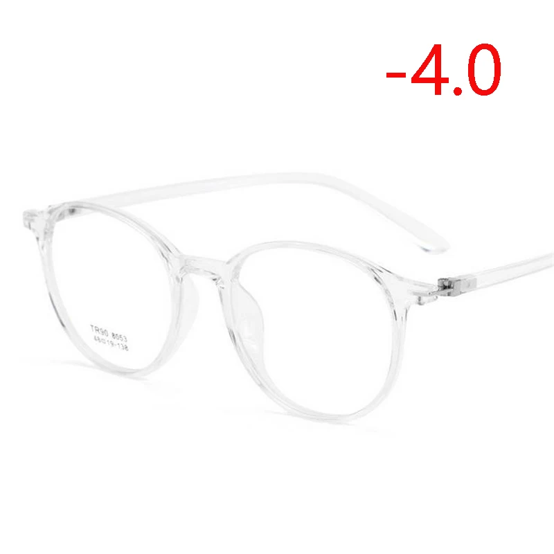 Myopia 400 TR90 прозрачные круглые близорукие очки для женщин 1,56 асферические линзы очки по рецепту для мужчин диоптрий 0-0,5-1,0 до-4,0 - Цвет оправы: Myopia 400