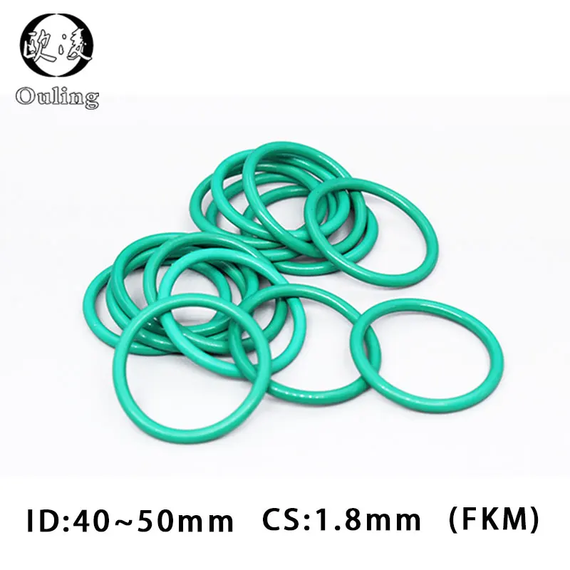 

5PCS/lot Fluorine rubber Green FKM O ring Seal CS1.8mm ID40/41.2/43.7/45/46.2/47.2/48.7/50mm Rubber O-Ring Seal ORing Gasket