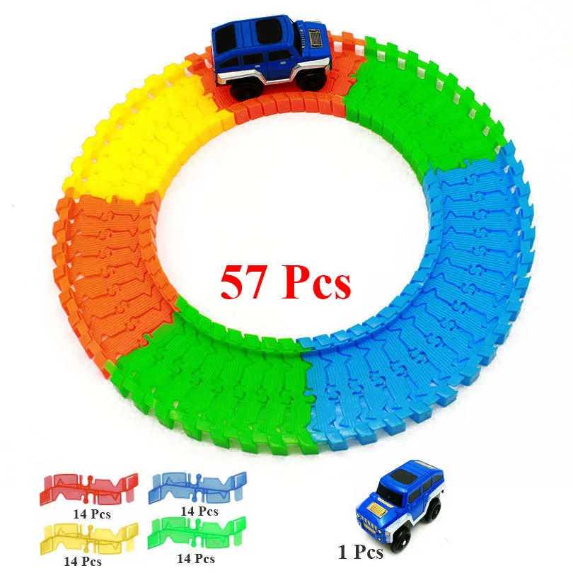 57Pcs Set DIY собрать Универсальный Гоночный Набор трек автомобиль гибкий развивающий вагон головоломка игрушка для детей - Цвет: 57Pcs Set