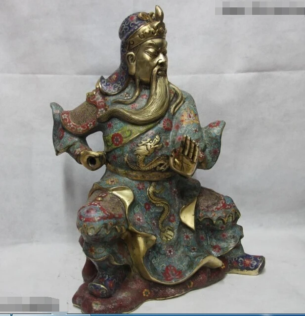 SCY China Copper Bronze Cloisonne leader Sit Dragon Guan Gong Yu warrior Statue | Дом и сад
