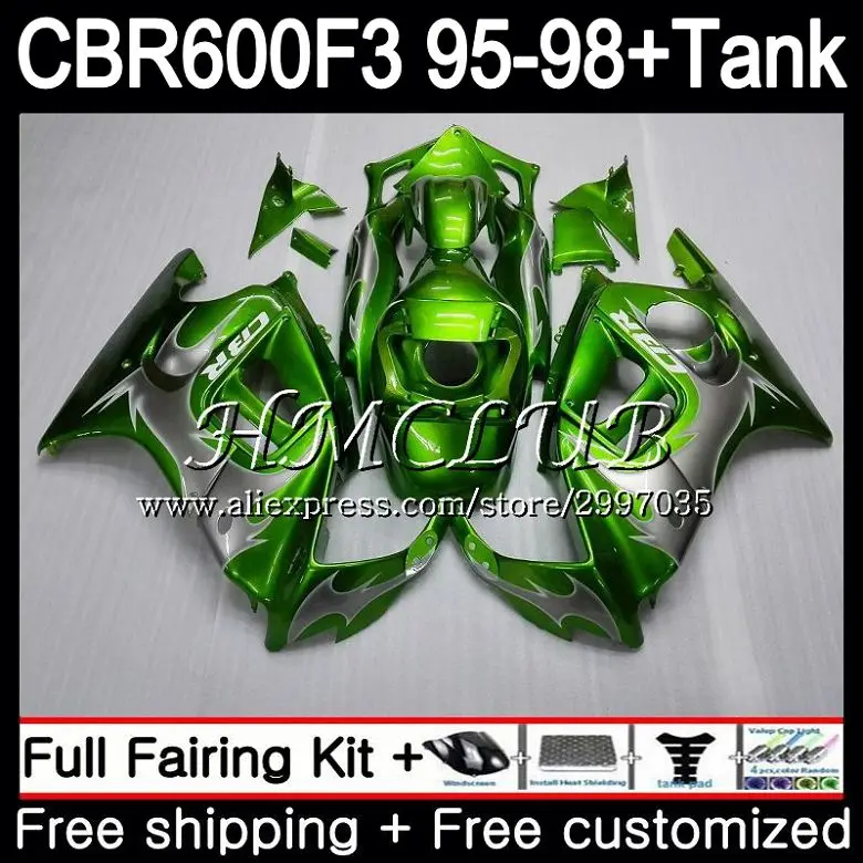 

+Tank For HONDA Green silver CBR600FS CBR 600F3 1995 1996 1997 1998 75HC.17 CBR 600 F3 FS CBR600F3 CBR600 F3 95 96 97 98 Fairing