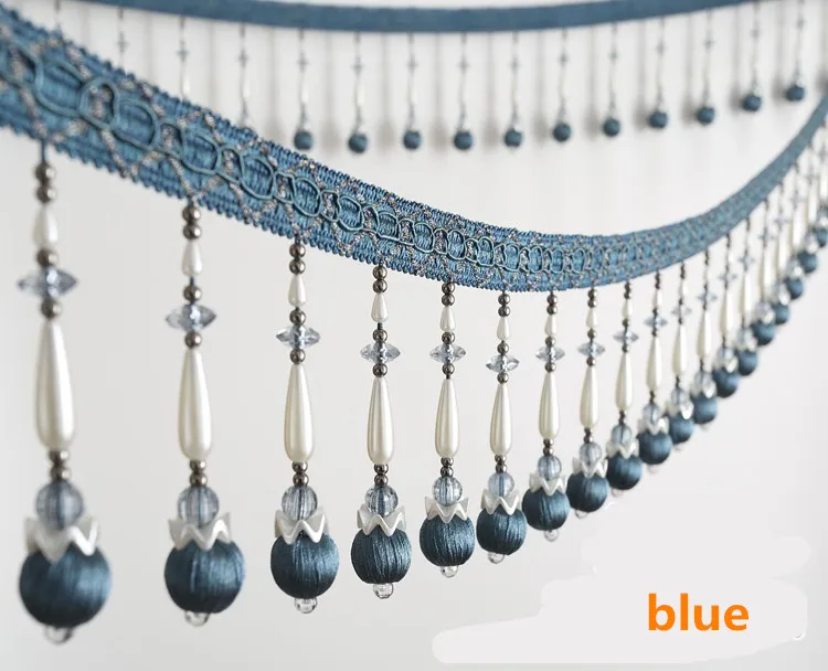 2meter 14cm Wide Bead Fringe Lace Trim For DIY Lamp Curtains Sofa Stage Glass Decorate gray red light coffee Dark white | Дом и сад