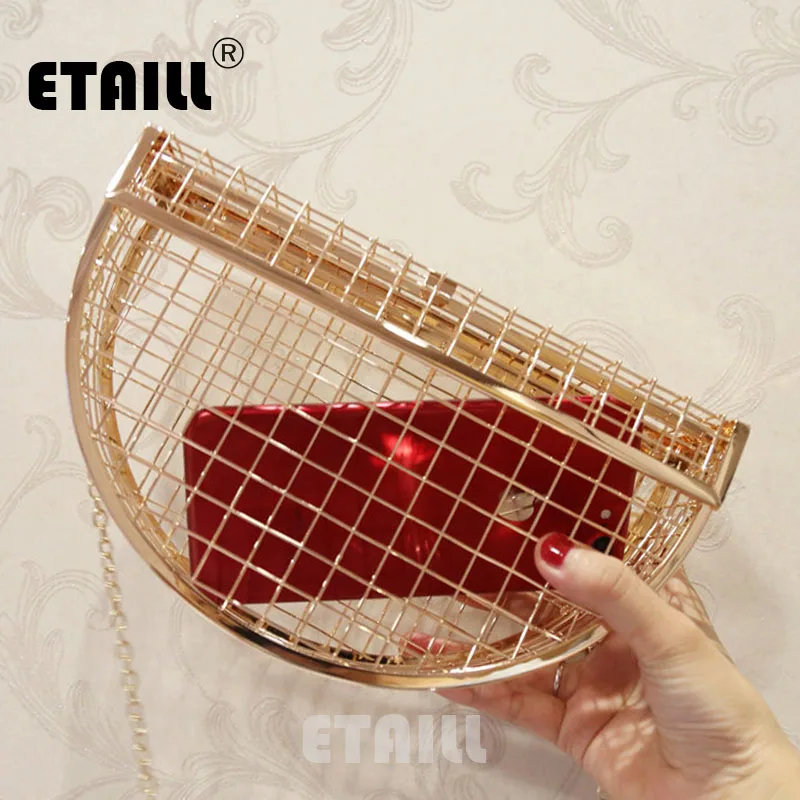 ETAILL открытая металлическая клетчатая вечерняя сумка в клетку женский клатч 2018