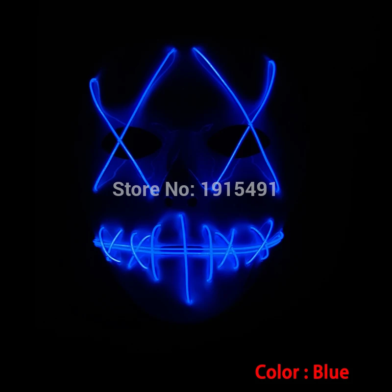 Blue КРАСОЧНЫЙ ХЭЛЛОУИН сверкающий светодиодный светящаяся Маска Новинка Электрический провод для освещения пугающая маска как ролевые игры вечерние, карнавал вечерние подарок на день рождения - Цвет: Blue