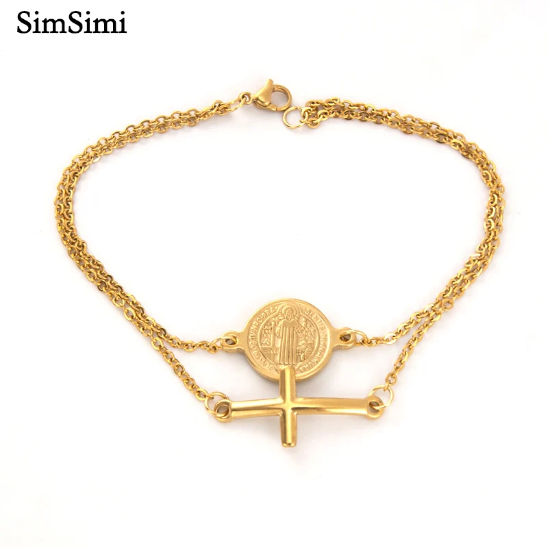 Женский двухслойный браслет Saint Benedict and Cross золотой шарм ювелирные изделия Роло