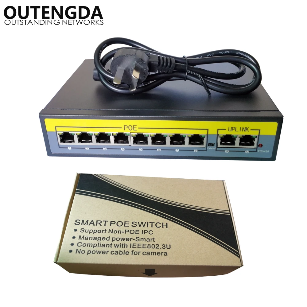 2 + 8 портов 100 Мбит/с PoE коммутатор адаптер питания по Ethernet IEEE 802.3af/at для камер AP VoIP