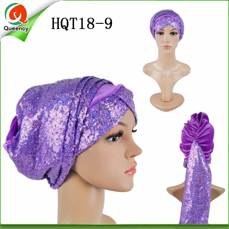 Шарф-тюрбан HQT18 с блестками индийский головной убор элегантный бархатный тюрбан