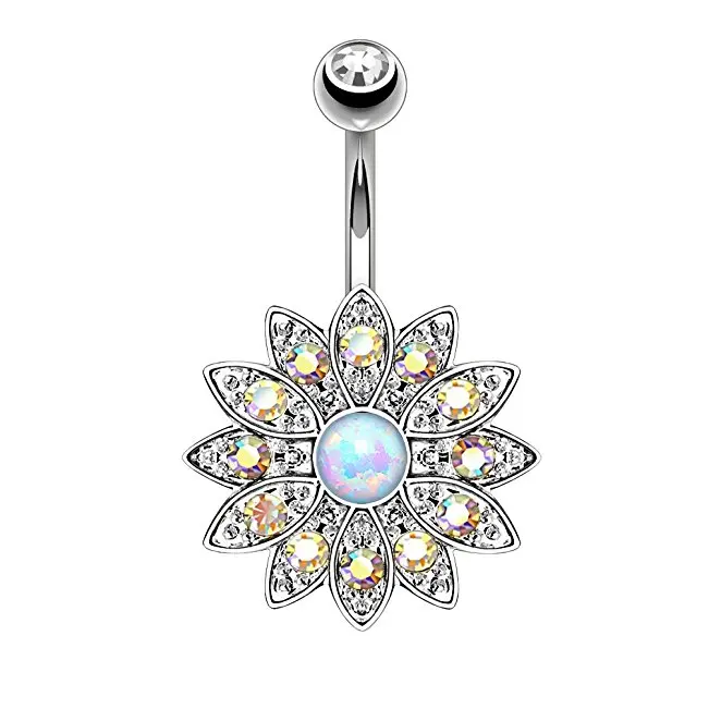 Кольцо пуговица с драгоценными камнями|belly button rings|button ringflower belly ring |