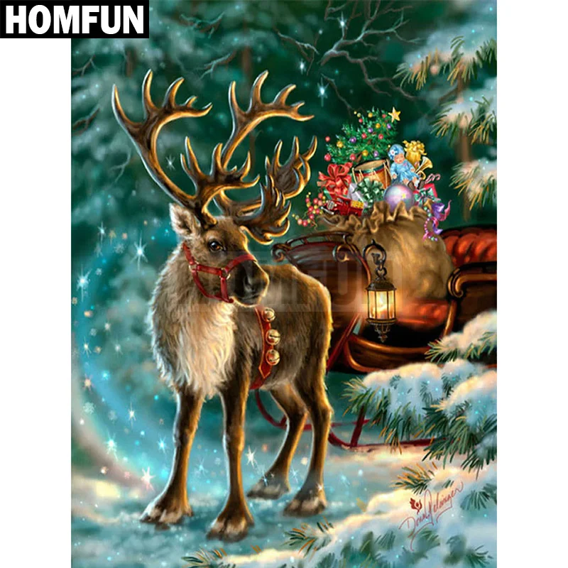 Алмазная 5D картина HOMFUN A00375 Олень и Рождество вышивка крестиком с полными