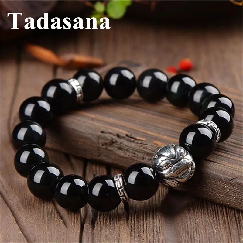 Черный обсидиан 8 бусин мужской браслет Пара Ювелирные изделия из натурального