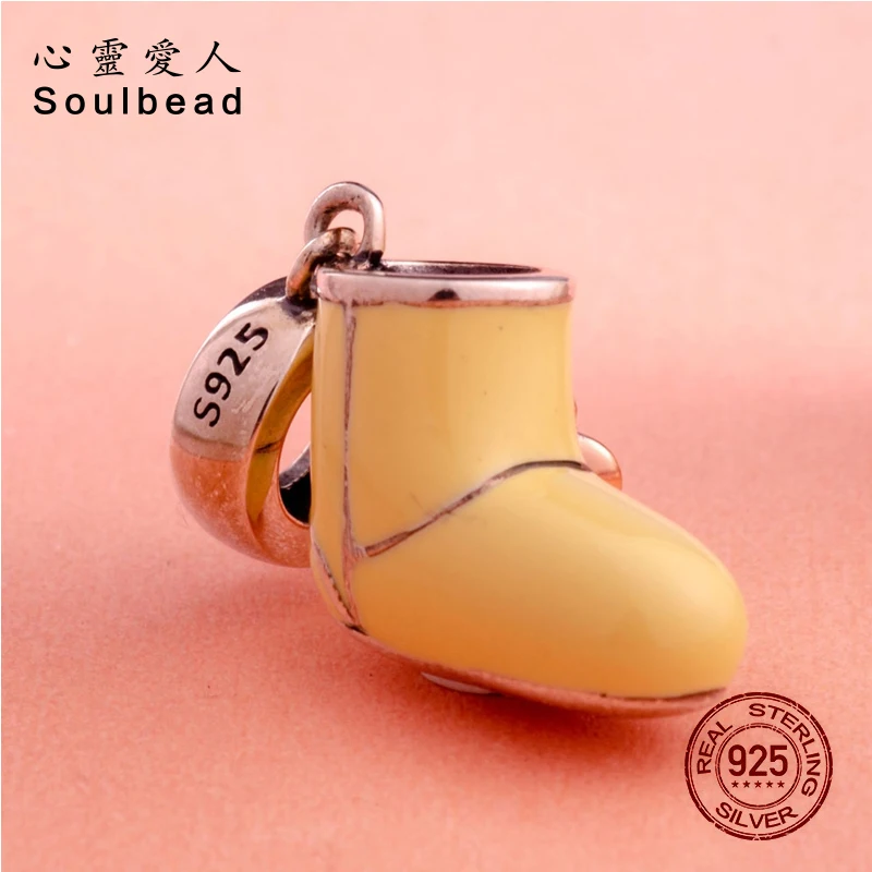 Soulbead S925 Стерлинговое Серебро с розовым золотом эмалевые акценты снежные сапоги