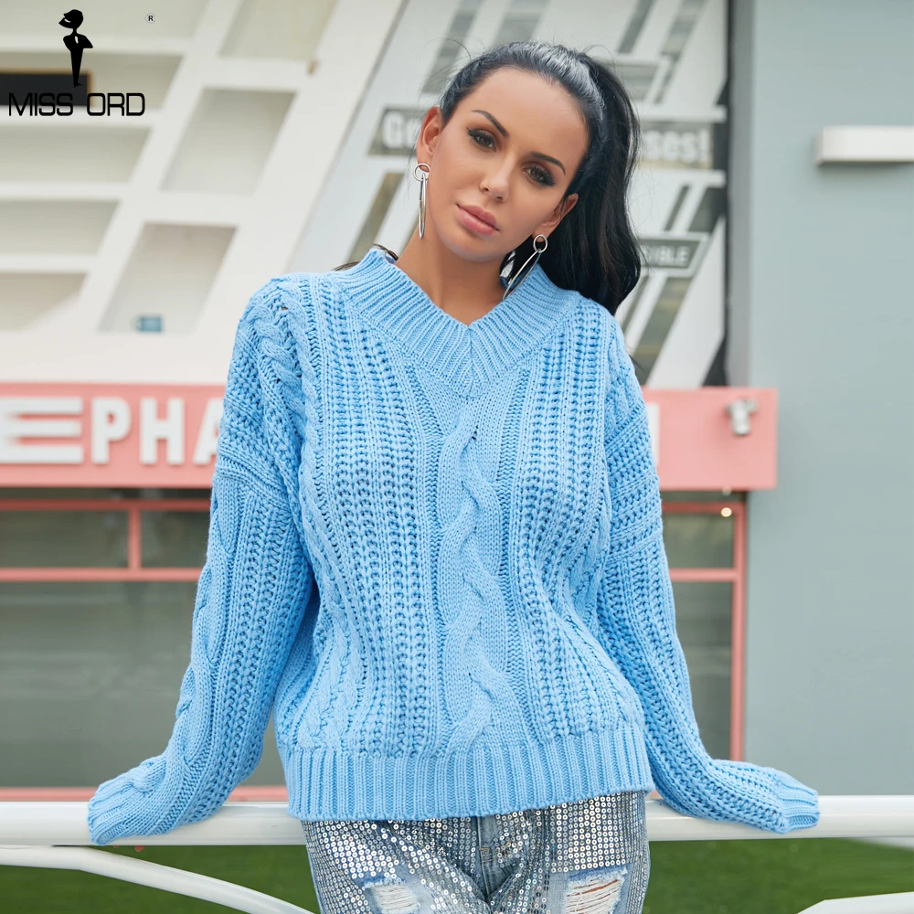 Missord 2019 Autumn and Winter Fashion V Neck Long Sleeve Solid Color Knitted Female Top Casual Pullovers Sweater TB0112-1 | Женская