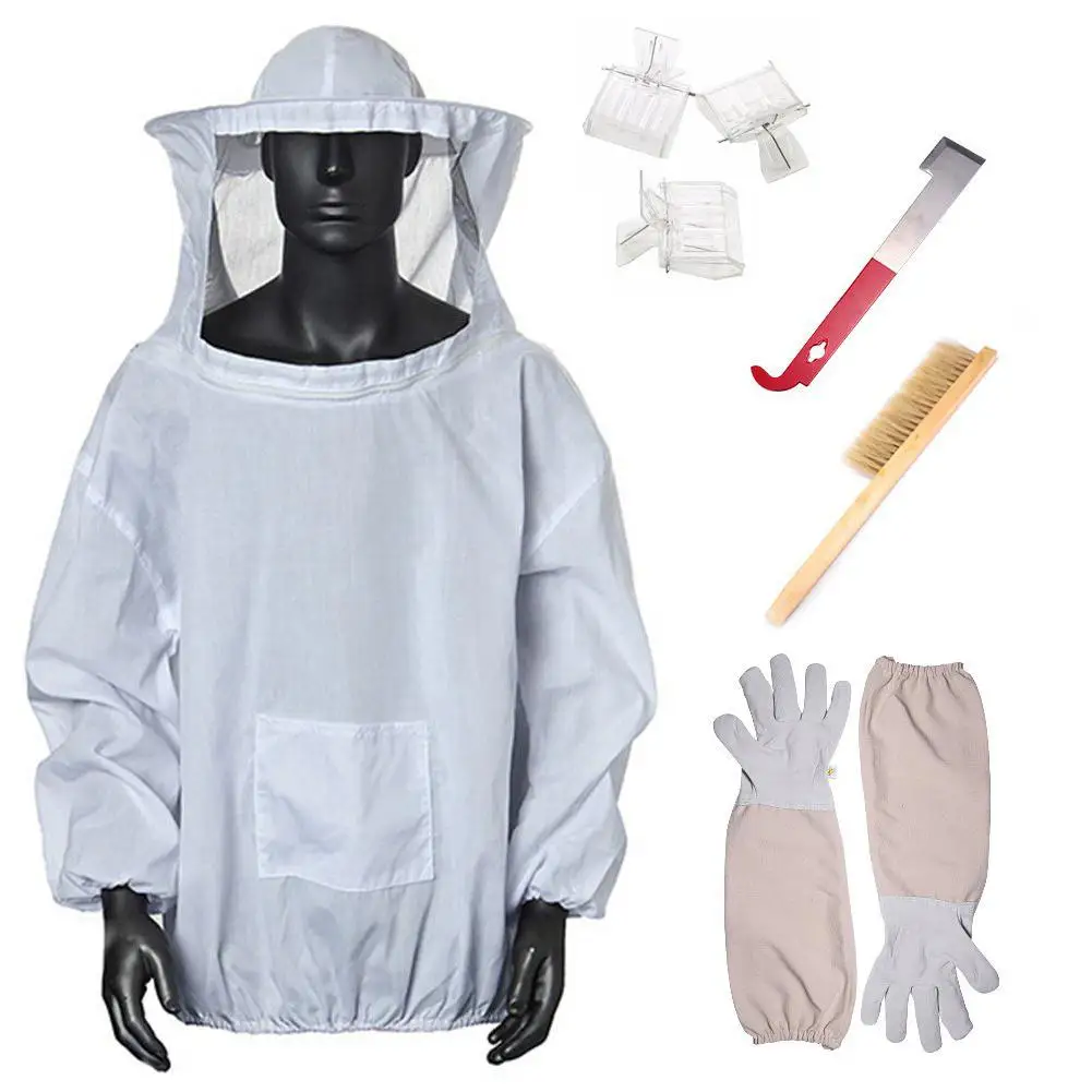 

7 In 1 Beekeeping Jacket With Veil Beekeeper Jacket 7-piece Set Queen Catcher Bee Feeding Supplies Protect Apiculture Equipemen