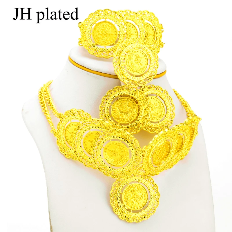 JHplated, монета, ожерелье, серьги, кольцо, браслет, большая монета, ювелирные наборы золотого цвета, турецкие монеты, арабские подарки, турки, африканские вечерние