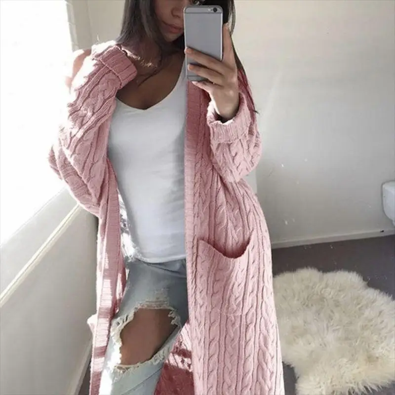 

Women Knitted Cardigan Elegant Autumn Winter Solid Jumper Long Sleeve Open Front Tops Ladies Casual Pocket Sweaters SJ3572C
