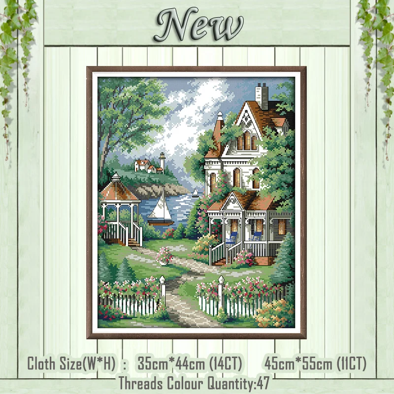 

The seaside villa scenery decor painting Counted printed on canvas DMC 14CT 11CT DMC Cross Stitch Needlework kits Embroidery Set