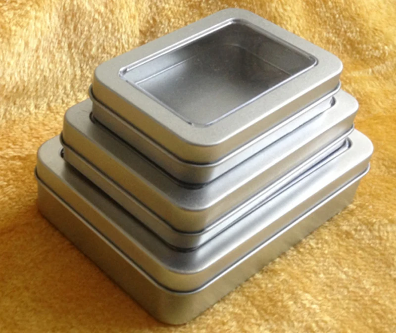 Металлическая прямоугольная коробка без логотипа с полным окошком 5 шт.