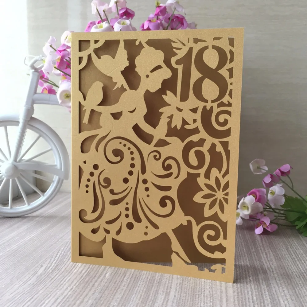 

100pcs Laser Cut Chic Girl Design Birthday Party Invitation Cards Decorations Adult Party Wedding Invitation