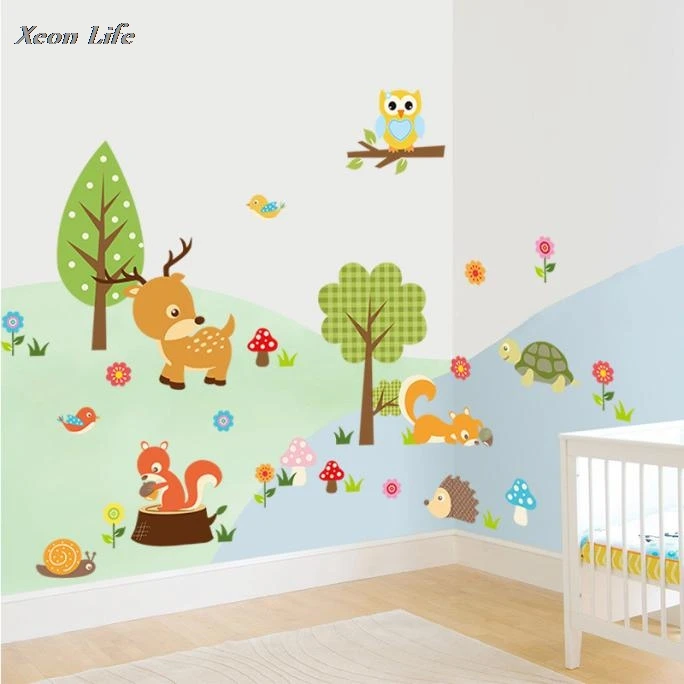 Лес Животные Сова Детская комната спальня фон настенный стикер|wall sticker|children roomforest