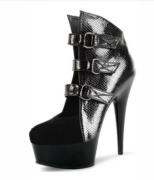 Женские мотоциклетные ботинки на толстом каблуке 6 дюймов высокие ботильоны в