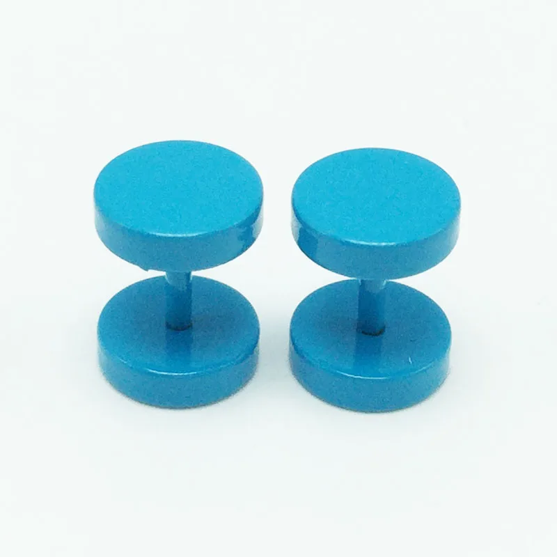 Blue 1 пара, Модные мужские новые, крутые, Поддельные беруши, серьги-гвоздики, 8 мм, нержавеющая сталь, карамельный цвет, весна-лето, золотые ювелирные изделия, пирсинг - Окраска металла: Blue