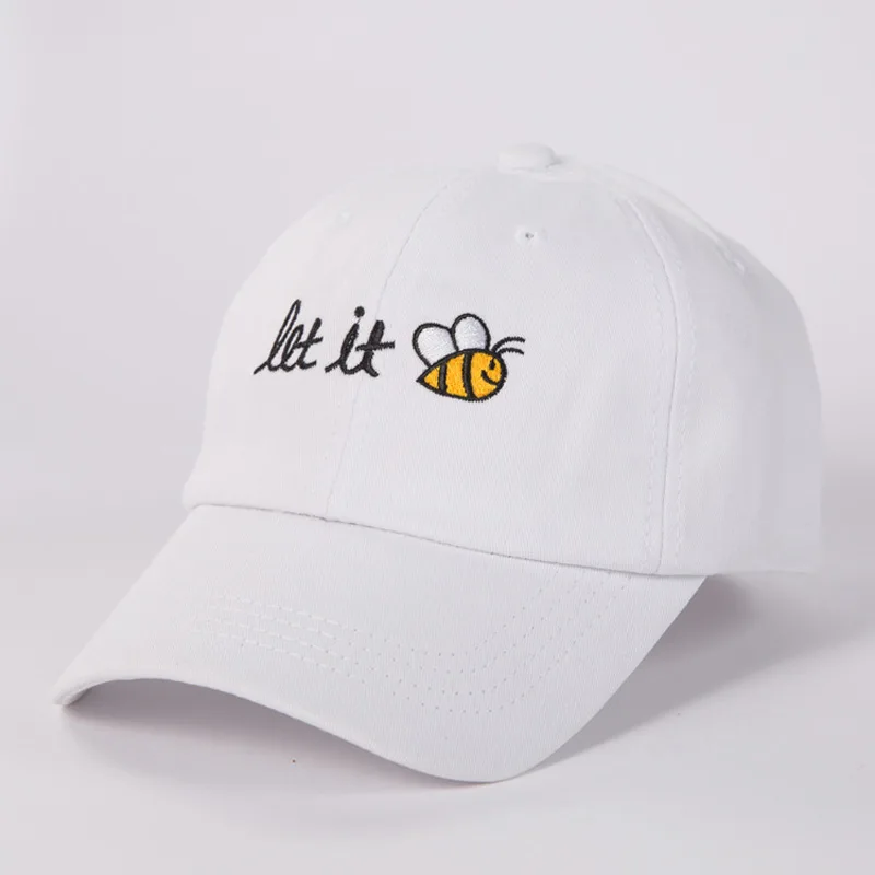 Шляпа c вышивкой, для отца, надпись let it bee, мужские, женские, летние бейсболки, snapback, крутая Кепка в стиле хип-хоп с изогнутым козырьком, белый, розовый, черный