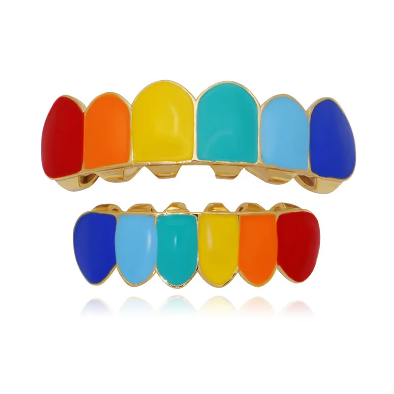 GOLD COLOR SET OMYFUN хип-хоп ЗУБЫ Grillz набор золото Цвет зубные решетки Rappers' модный топ и низ эмали капы для зубов Радуга стоматологических грили - Окраска металла: GOLD COLOR SET