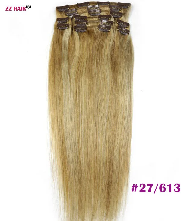 ZZHAIR, 140 г-280 г, 1"-28", волосы remy для машинного производства, 10 шт. в наборе, человеческие волосы для наращивания на заколках, набор на всю голову, Натуральные Прямые Волосы